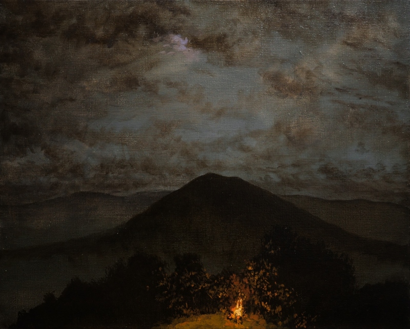  Landscape with mountains and a campfire